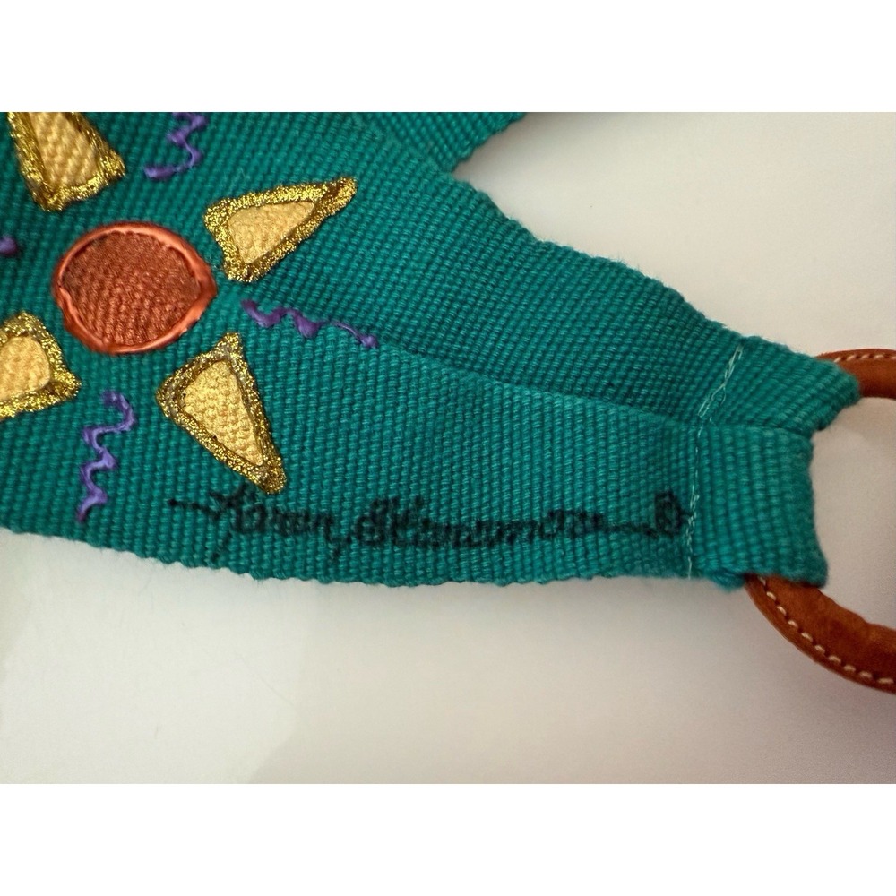 80s Hand Painted 3"‎ Waist Belt Teal Fish Multi Handmade Leather Buckle M/L 30" - Picture 15 of 16